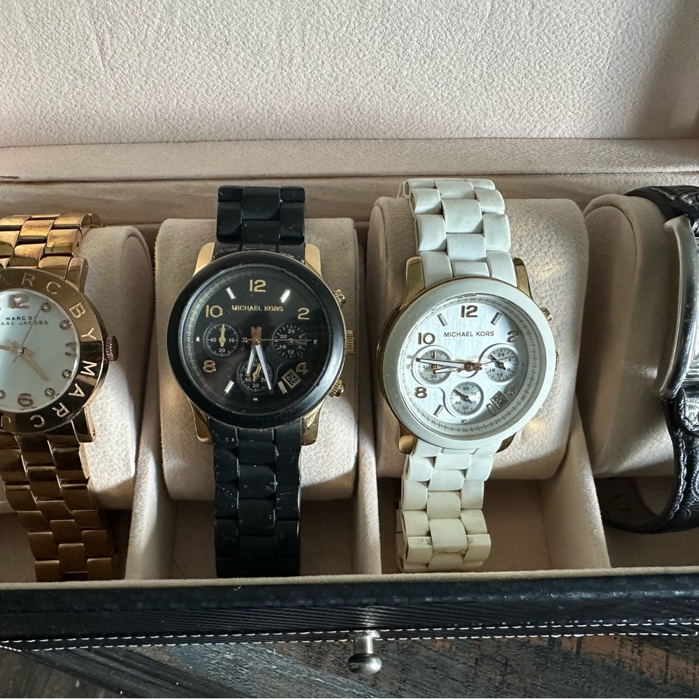 Michael Kors Gold, Black, and White Watch Trio